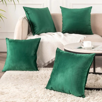 Olive Green - Plush Velvet Pillow Covers (18x18) – Ultra-Soft & Cozy , Perfect for Living Room, Bedroom and Outdoor . ( Pack of 4 )