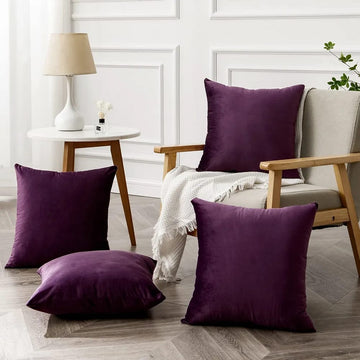 Maroon Plush Velvet Pillow Covers (18x18) – Ultra-Soft & Cozy , Perfect for Living Room, Bedroom and Outdoor . ( Pack of 4 )
