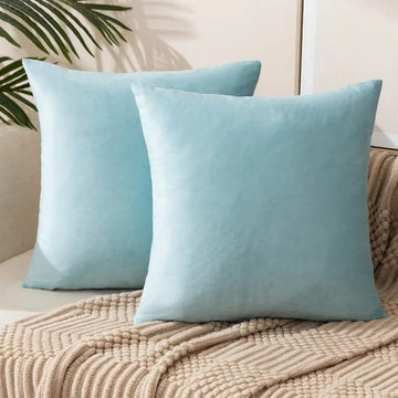 Pastel Cyan - Plush Velvet Pillow Covers (18x18) – Ultra-Soft & Cozy , Perfect for Living Room, Bedroom and Outdoor . ( Pack of 2 )