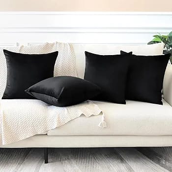Black Plush Velvet Pillow Covers (18x18) – Ultra-Soft & Cozy , Perfect for Living Room, Bedroom and Outdoor.( Pack of 4)