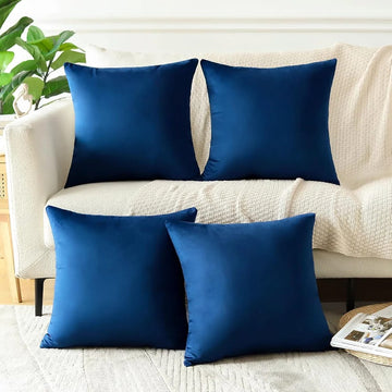 Navy Blue -Plush Velvet Pillow Covers (18x18) – Ultra-Soft & Cozy , Perfect for Living Room, Bedroom and Outdoor . ( Pack of 4 )