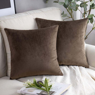 Light Brown - Plush Velvet Pillow Covers (18x18) – Ultra-Soft & Cozy , Perfect for Living Room, Bedroom and Outdoor.(Pack of 2 )