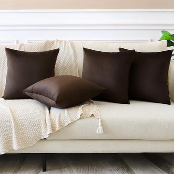Dark Brown Plush Velvet Pillow Covers (18x18) – Ultra-Soft & Cozy , Perfect for Living Room, Bedroom and Outdoor . ( Pack of 4 )