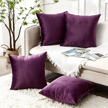 Plum Purple - Plush Velvet Pillow Covers (18x18) – Ultra-Soft & Cozy , Perfect for Living Room, Bedroom and Outdoor . ( Pack of 4 )