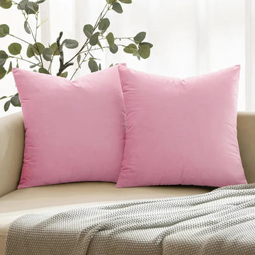 Pink - Plush Velvet Pillow Covers (18x18) – Ultra-Soft & Cozy , Perfect for Living Room, Bedroom and Outdoor . ( Pack of 2 )