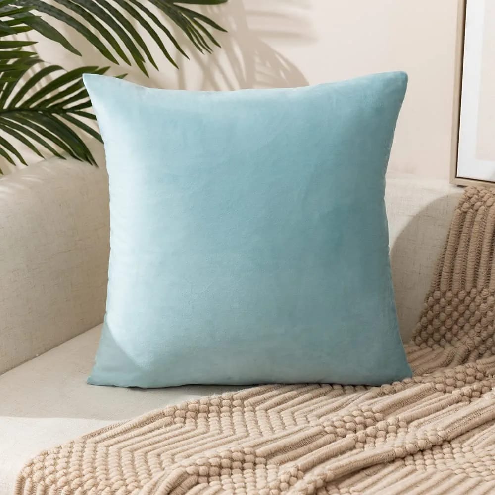 Pastel Cyan - Plush Velvet Pillow Covers (18x18) – Ultra-Soft & Cozy , Perfect for Living Room, Bedroom and Outdoor . ( Pack of 2 )