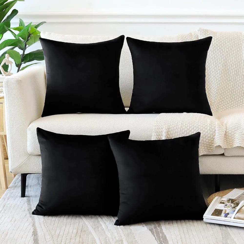 Black Plush Velvet Pillow Covers (18x18) – Ultra-Soft & Cozy , Perfect for Living Room, Bedroom and Outdoor.( Pack of 4)