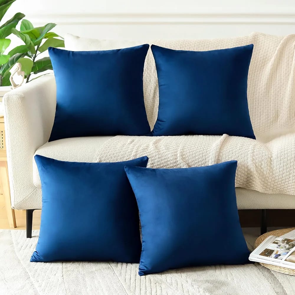 Navy Blue -Plush Velvet Pillow Covers (18x18) – Ultra-Soft & Cozy , Perfect for Living Room, Bedroom and Outdoor . ( Pack of 4 )
