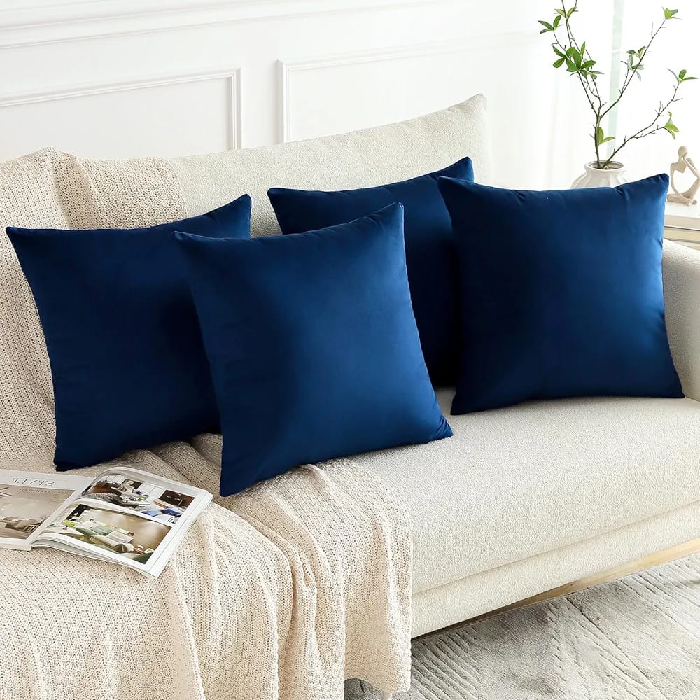 Navy Blue -Plush Velvet Pillow Covers (18x18) – Ultra-Soft & Cozy , Perfect for Living Room, Bedroom and Outdoor . ( Pack of 4 )