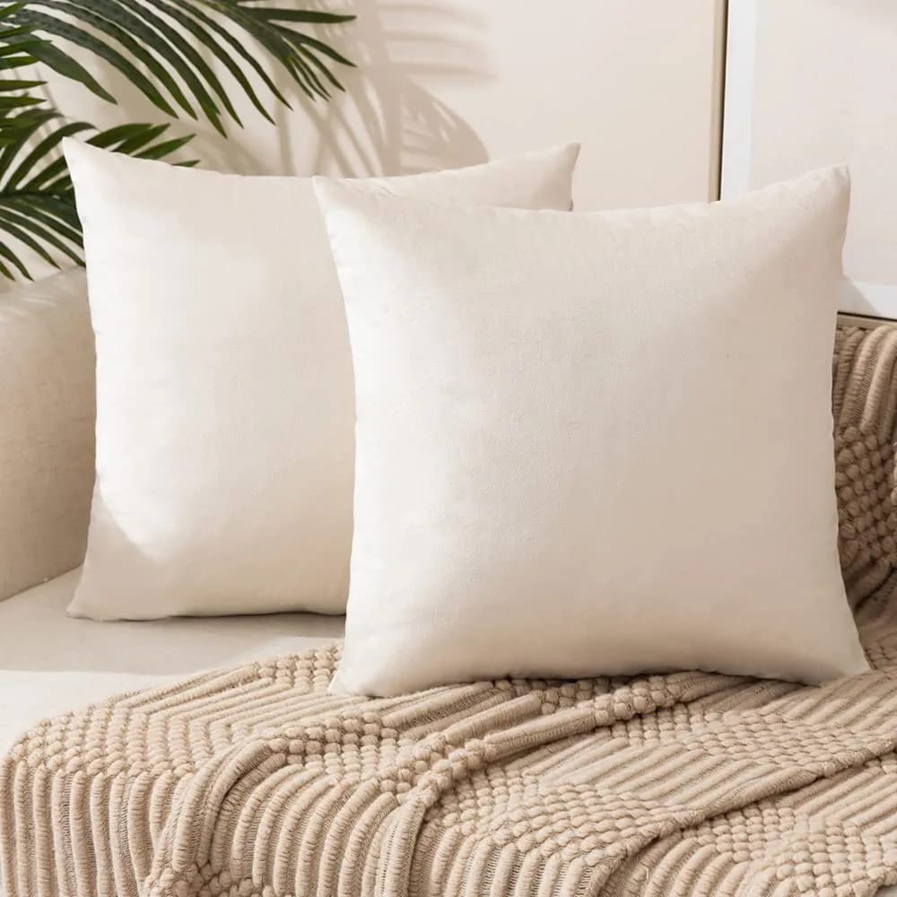 White Plush Velvet Pillow Covers (18x18) – Ultra-Soft & Cozy , Perfect for Living Room, Bedroom and Outdoor. ( Pack of 2 )