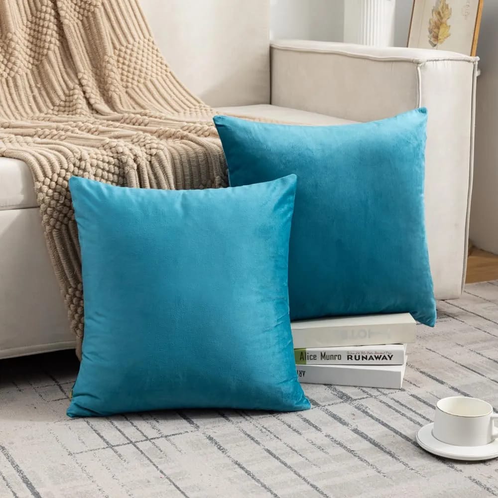Teal Blue Plush Velvet Pillow Covers (18x18) – Ultra-Soft & Cozy , Perfect for Living Room, Bedroom and Outdoor .( Pack of 2 )