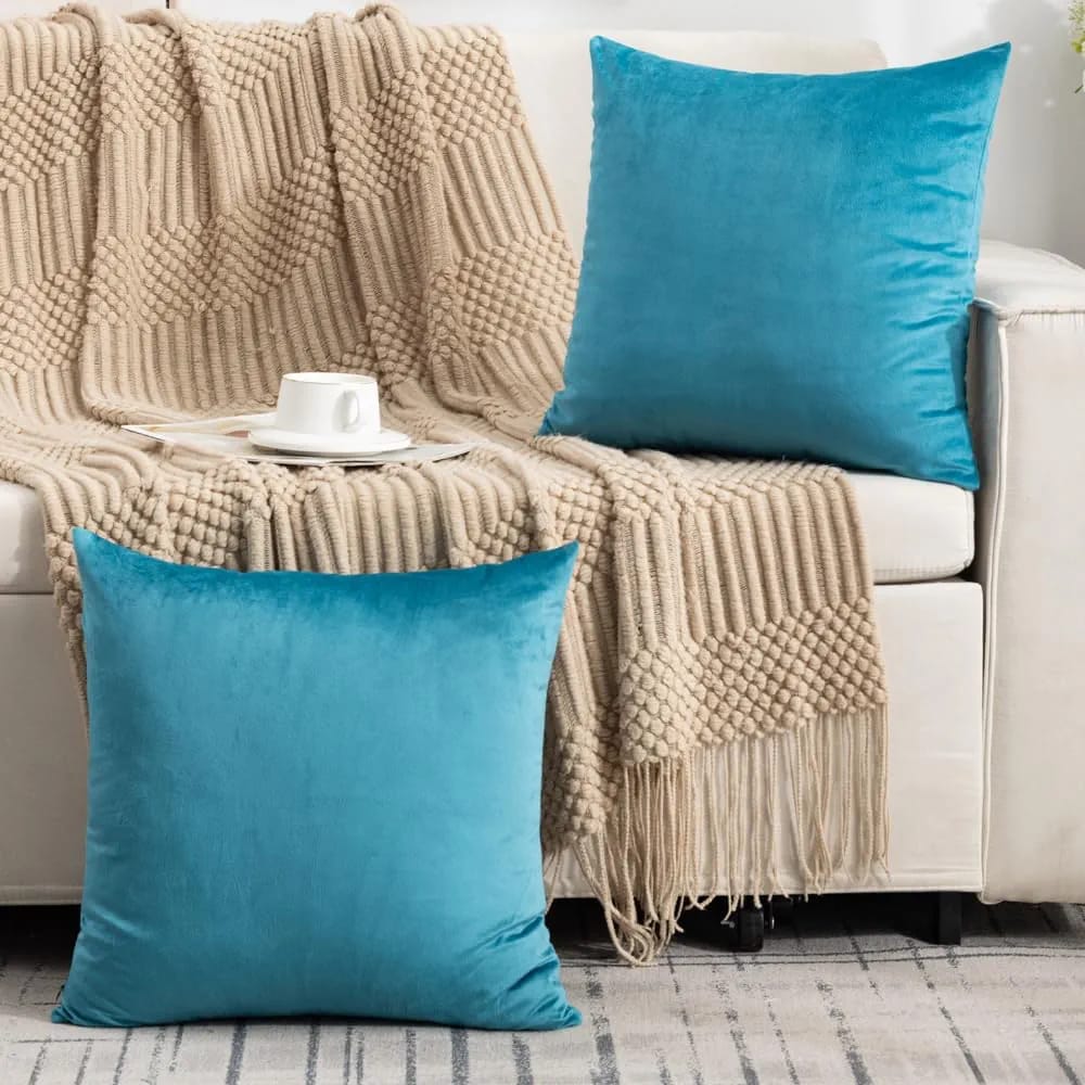 Teal Blue Plush Velvet Pillow Covers (18x18) – Ultra-Soft & Cozy , Perfect for Living Room, Bedroom and Outdoor .( Pack of 2 )