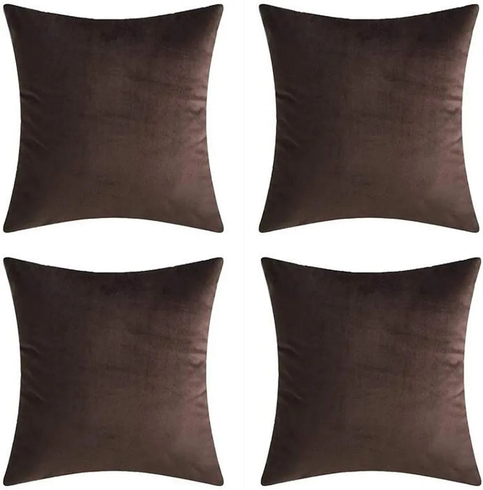 Dark Chocolate - Velvet Pillow Covers ( Pack Of 4 )