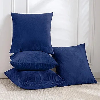 Navy Blue - Plush Velvet Pillow Covers (18x18) – Ultra-Soft & Cozy , Perfect for Living Room, Bedroom and Outdoor. (Pack of 4 )