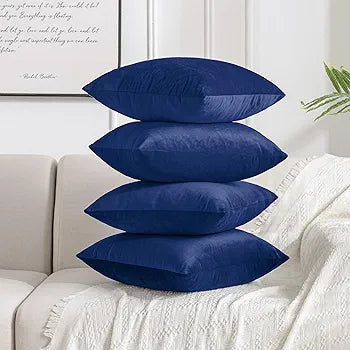 Navy Blue - Plush Velvet Pillow Covers (18x18) – Ultra-Soft & Cozy , Perfect for Living Room, Bedroom and Outdoor. (Pack of 4 )