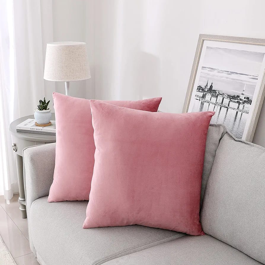 Pink - Plush Velvet Pillow Covers (18x18) – Ultra-Soft & Cozy , Perfect for Living Room, Bedroom and Outdoor . ( Pack of 2 )