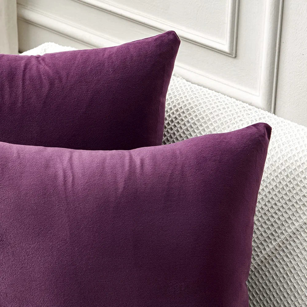 Plum Purple - Plush Velvet Pillow Covers (18x18) – Ultra-Soft & Cozy , Perfect for Living Room, Bedroom and Outdoor . ( Pack of 4 )