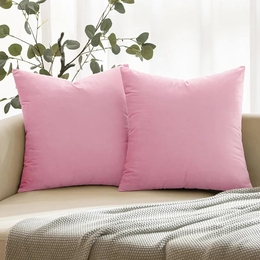 Pink - Plush Velvet Pillow Covers (18x18) – Ultra-Soft & Cozy , Perfect for Living Room, Bedroom and Outdoor . ( Pack of 2 )