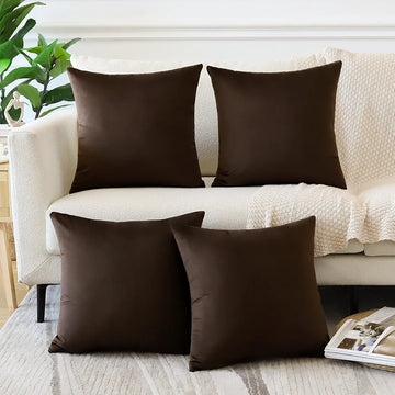 Dark Chocolate - Velvet Pillow Covers ( Pack Of 4 )